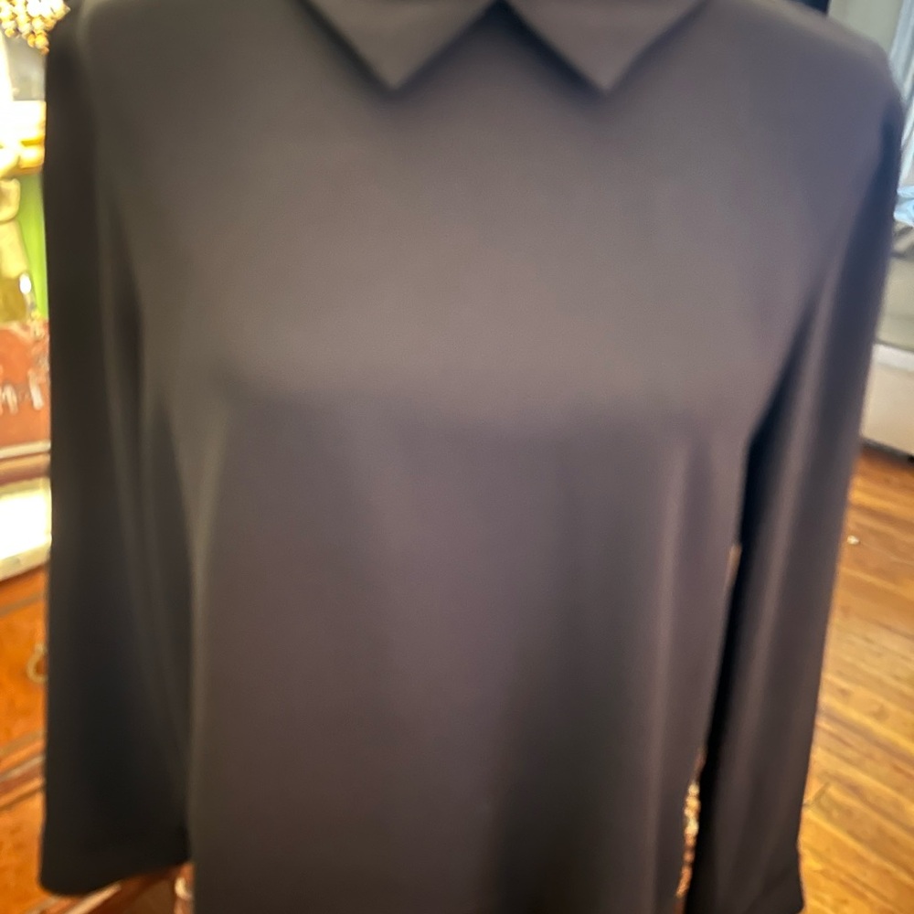 BCBGMaxAzria Black Long-Sleeve Top with Label Detail